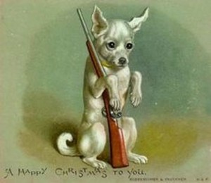 Vintage Christmas--Dog with gun