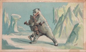 Vintage Christmas--polar bear mauling man